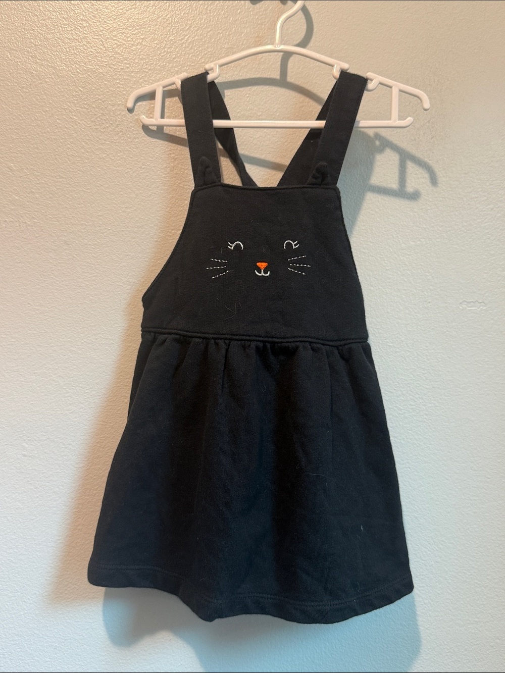 Carter's 9 Months Baby Black Pinafore Dress Cat Face Embroidery Halloween